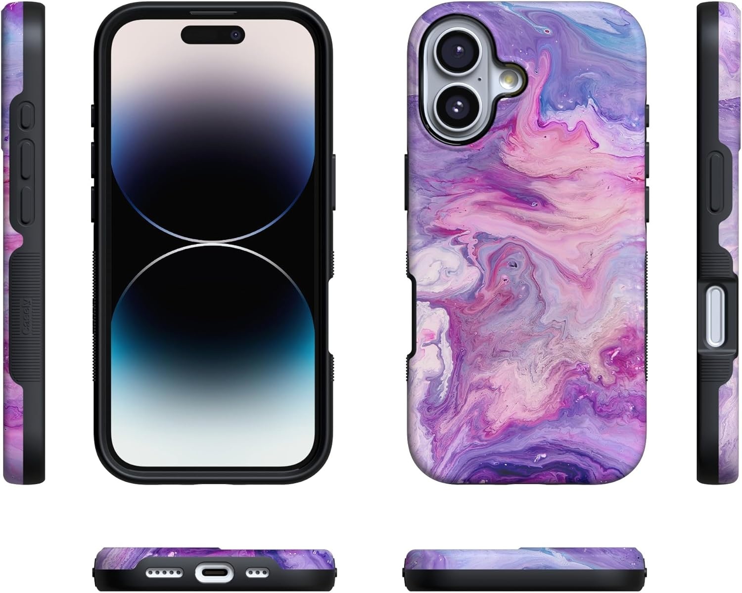 image:imageCasely iPhone 17 Case Starfish Wishes Coral Pink Shimmer Bold Protective Design MagSafe Compatible DesignTie Dying Over You Purple Marble