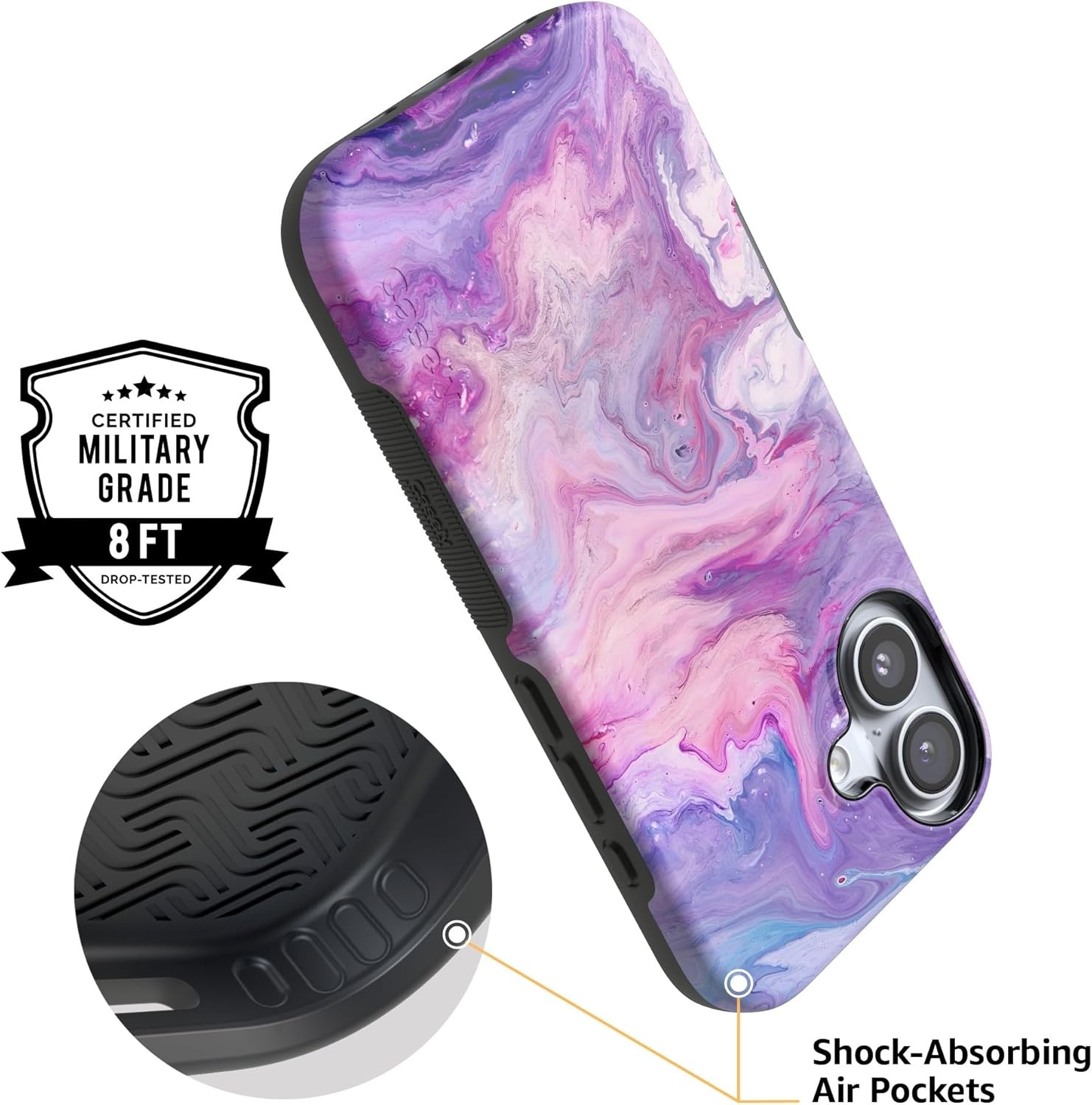 image:imageCasely iPhone 17 Case Starfish Wishes Coral Pink Shimmer Bold Protective Design MagSafe Compatible DesignTie Dying Over You Purple Marble