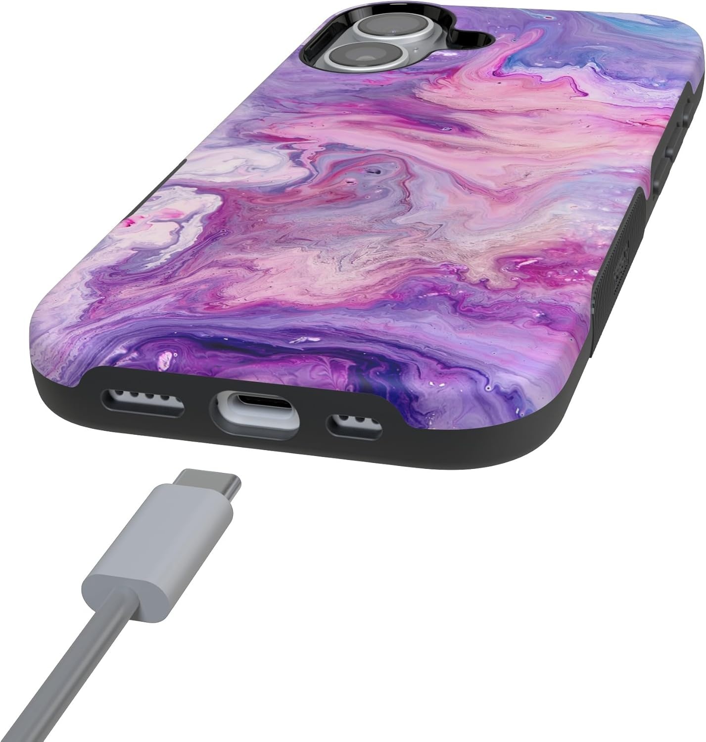 image:imageCasely iPhone 17 Case Starfish Wishes Coral Pink Shimmer Bold Protective Design MagSafe Compatible DesignTie Dying Over You Purple Marble