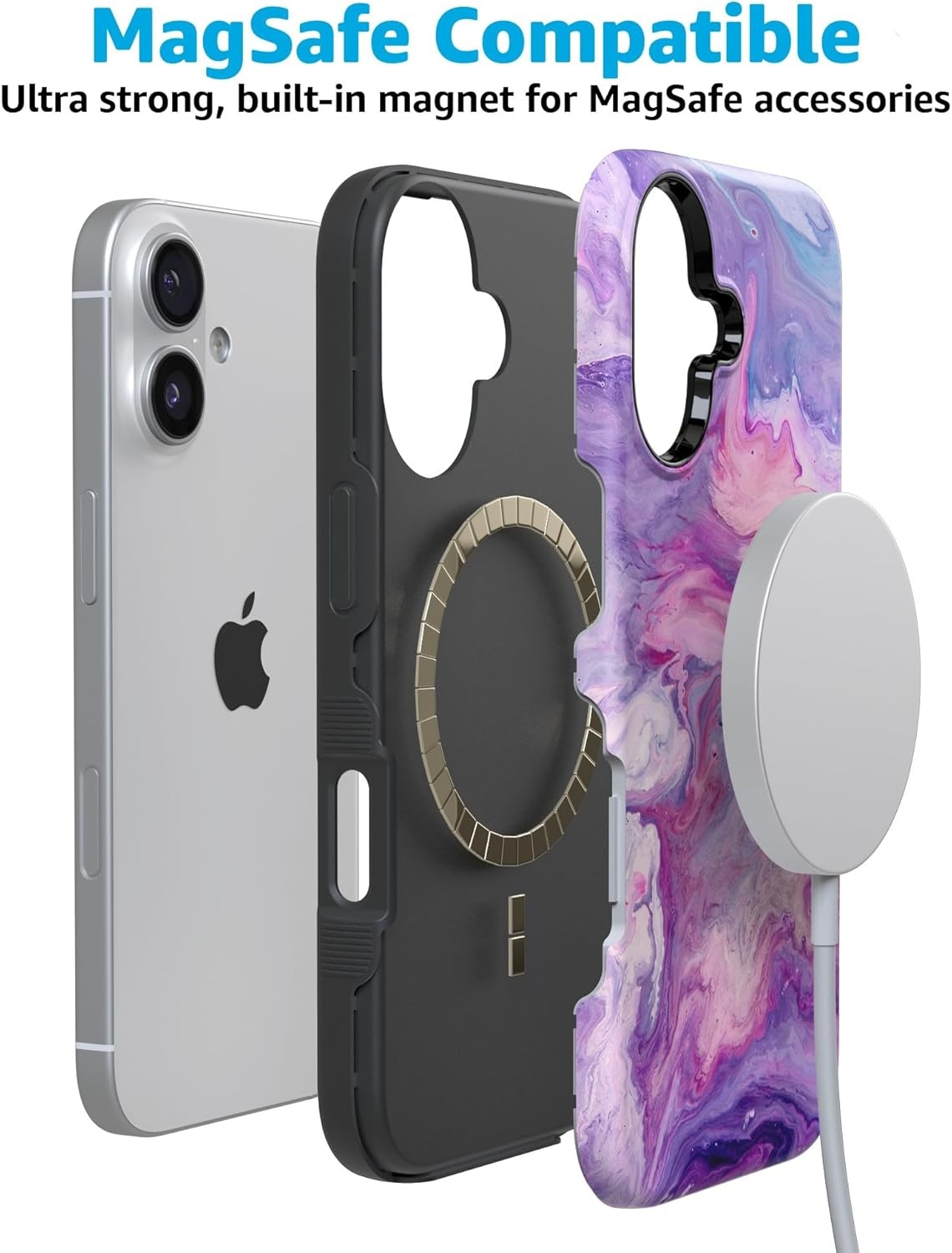 image:imageCasely iPhone 17 Case Starfish Wishes Coral Pink Shimmer Bold Protective Design MagSafe Compatible DesignTie Dying Over You Purple Marble