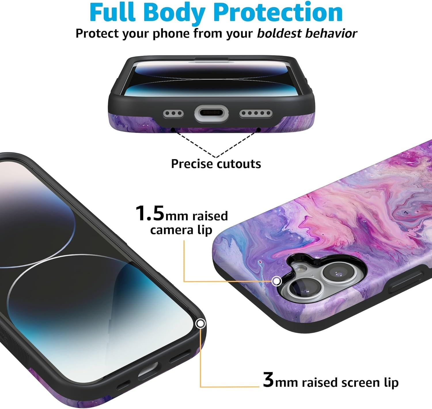 image:imageCasely iPhone 17 Case Starfish Wishes Coral Pink Shimmer Bold Protective Design MagSafe Compatible DesignTie Dying Over You Purple Marble