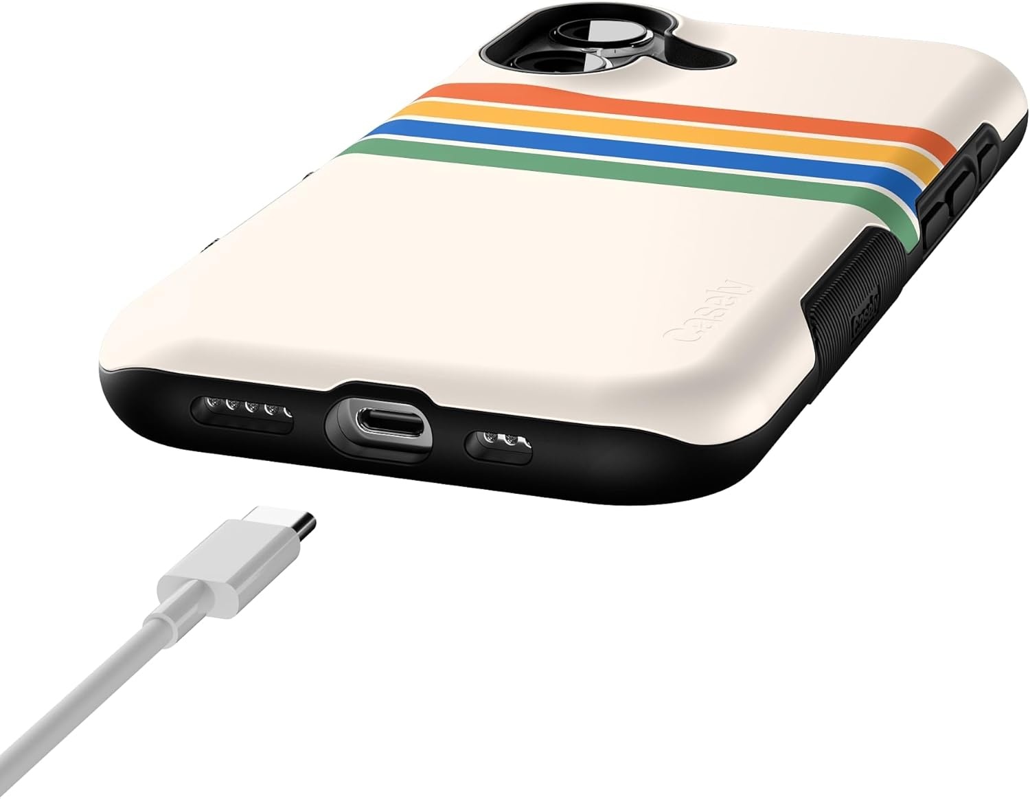 image:imageCasely iPhone 17 Case Starfish Wishes Coral Pink Shimmer Bold Protective Design MagSafe Compatible DesignTotally Groovy Rainbow Stripes Color Block