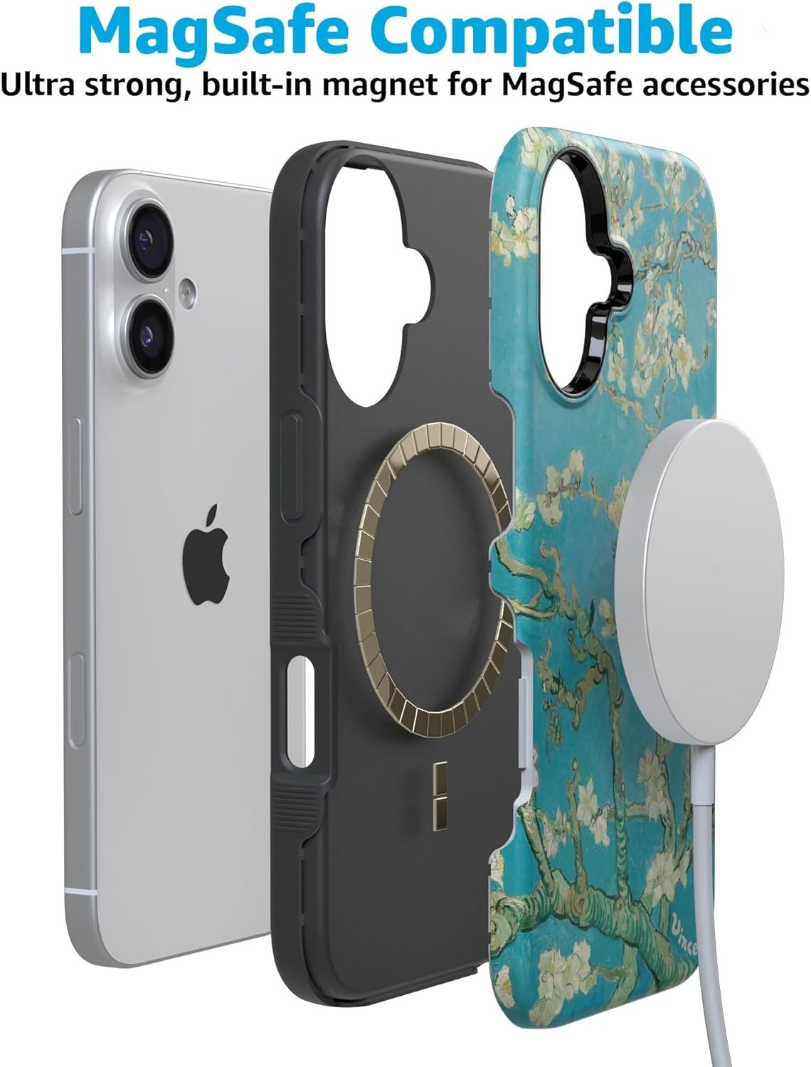 image:imageCasely iPhone 17 Case Starfish Wishes Coral Pink Shimmer Bold Protective Design MagSafe Compatible DesignVan Gogh Almond Blossom Floral