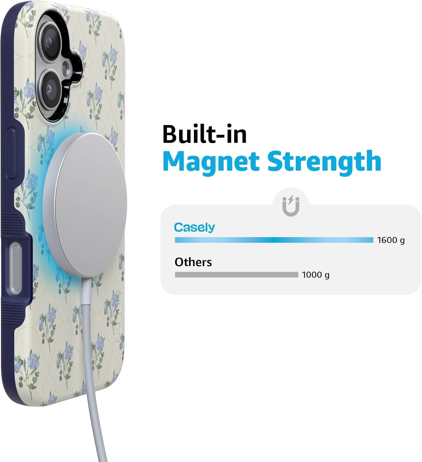 image:imageCasely iPhone 17 Case Starfish Wishes Coral Pink Shimmer Bold Protective Design MagSafe Compatible DesignVintage Garden Blue Hydrangea