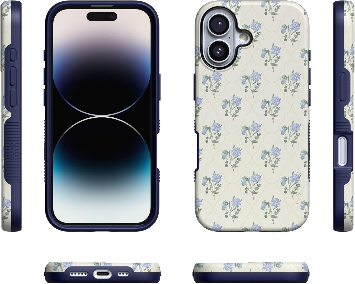 image:imageCasely iPhone 17 Case Starfish Wishes Coral Pink Shimmer Bold Protective Design MagSafe Compatible DesignVintage Garden Blue Hydrangea