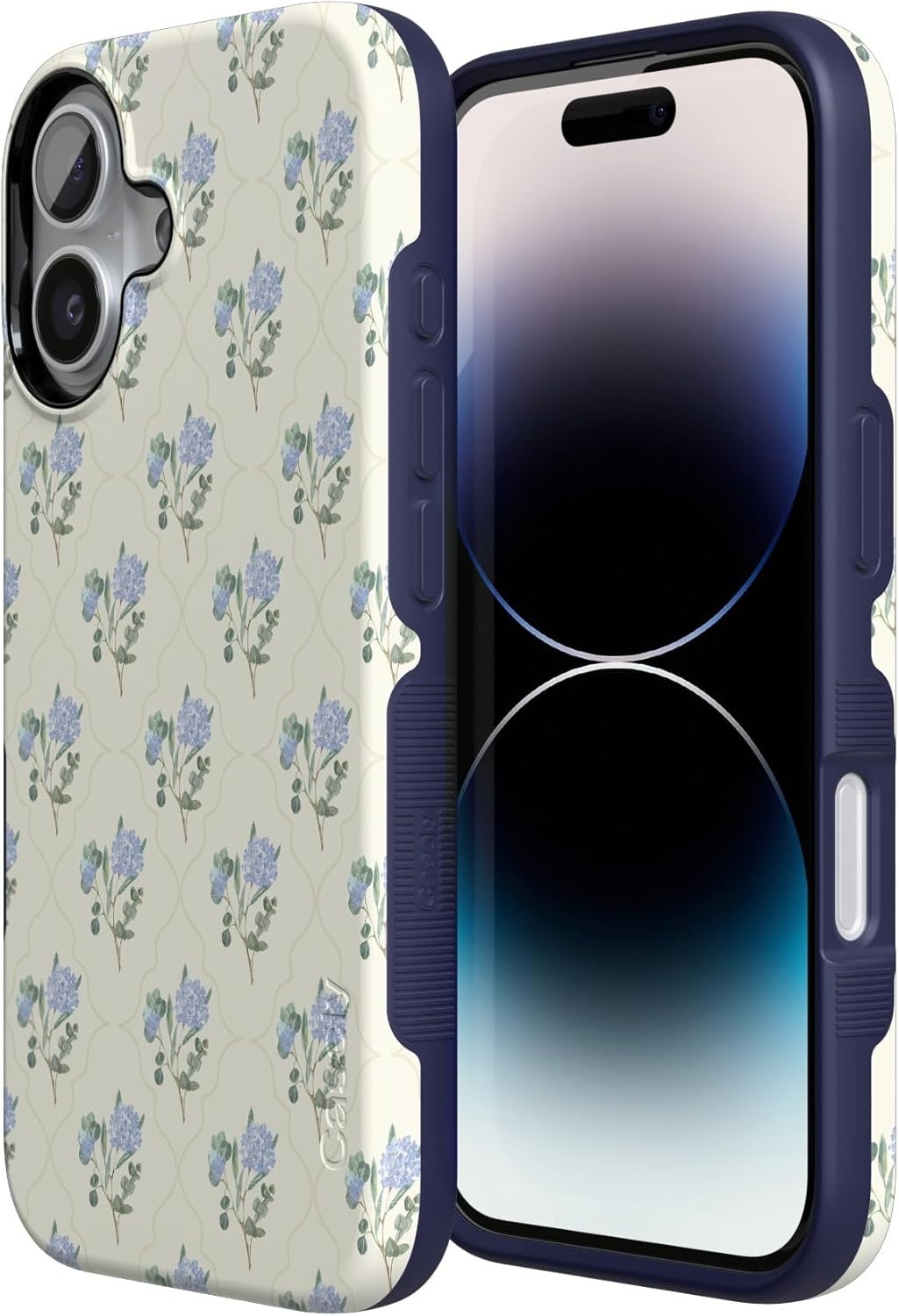 image:imageCasely iPhone 17 Case Starfish Wishes Coral Pink Shimmer Bold Protective Design MagSafe Compatible DesignVintage Garden Blue Hydrangea