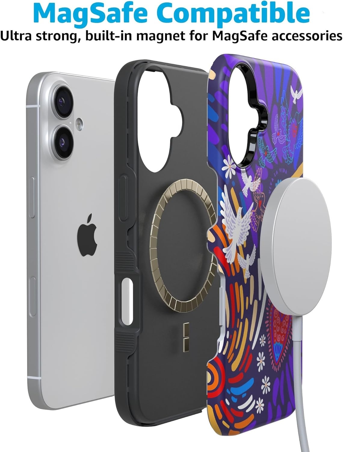 image:imageCasely iPhone 17 Case Starfish Wishes Coral Pink Shimmer Bold Protective Design MagSafe Compatible DesignViva La Vida Frida Kahlo Collage