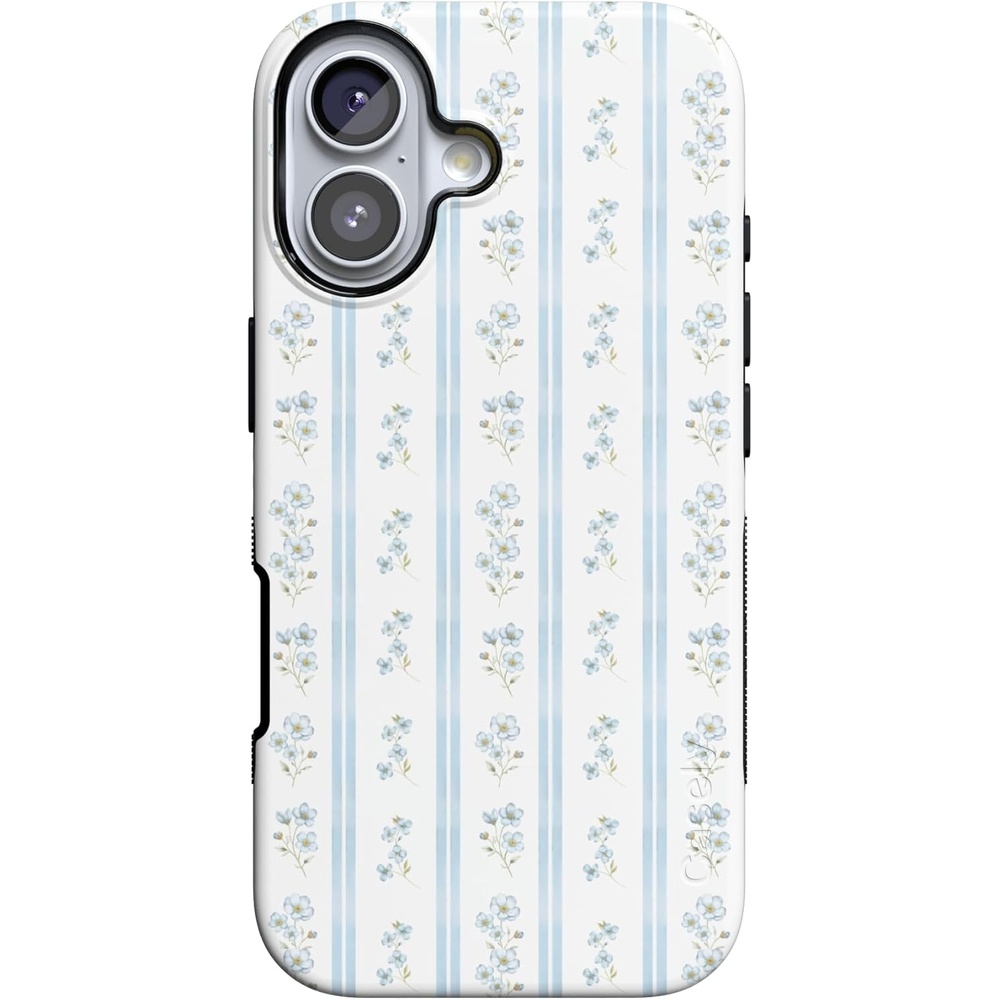 image:imageCasely iPhone 17 Case Cottage Stripe Blue Floral Bold Protective Design Compatible with MagSafe