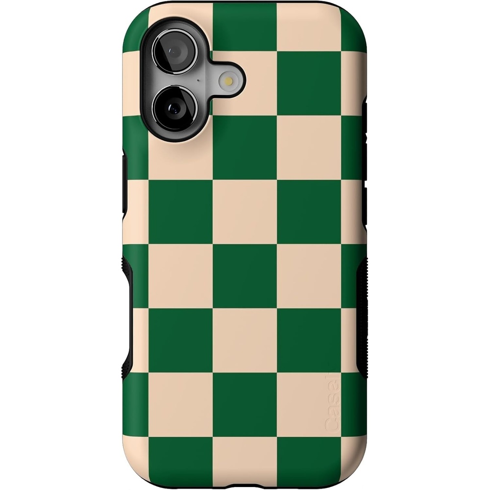image:imageCasely iPhone 17 Case Starfish Wishes Coral Pink Shimmer Bold Protective Design MagSafe Compatible DesignFit Check Green Checkerboard