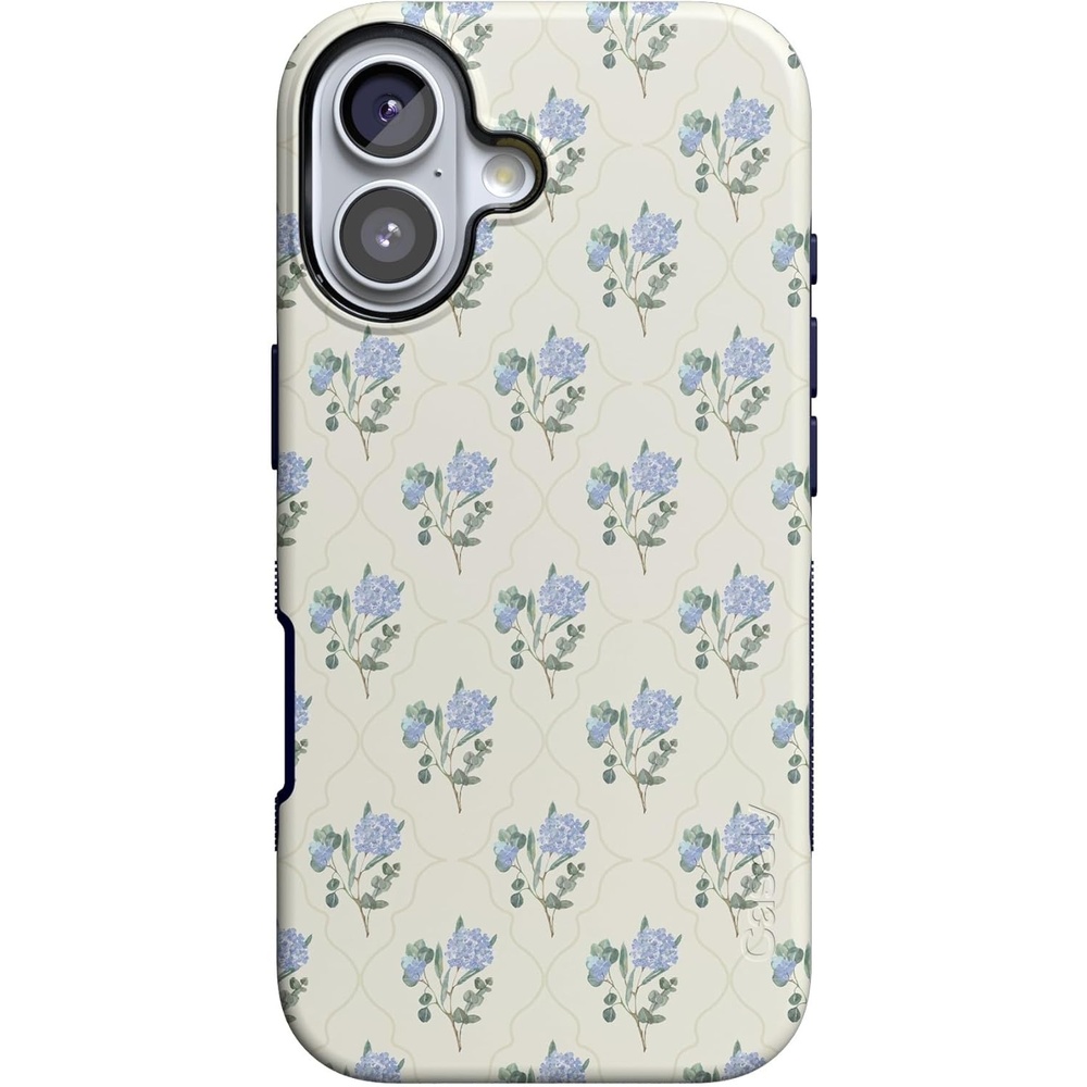 image:imageCasely iPhone 17 Case Starfish Wishes Coral Pink Shimmer Bold Protective Design MagSafe Compatible DesignVintage Garden Blue Hydrangea