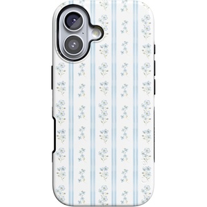 Casely iPhone 17 Case | Cottage Stripe | Blue Floral | Bold Protective Design | Compatible with MagSafe