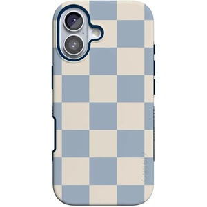 Casely iPhone 17 Case | Starfish Wishes | Coral Pink Shimmer | Bold Protective Design | MagSafe Compatible Design(Fit Check | Light Blue Checkerboard)