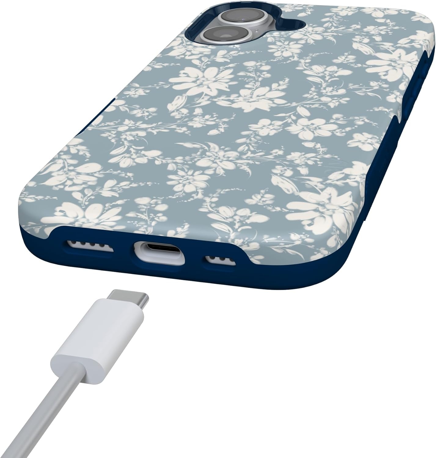 image:imageCasely iPhone 17 Case Afternoon Tea Blue Floral Bold Protective Design Compatible with MagSafe