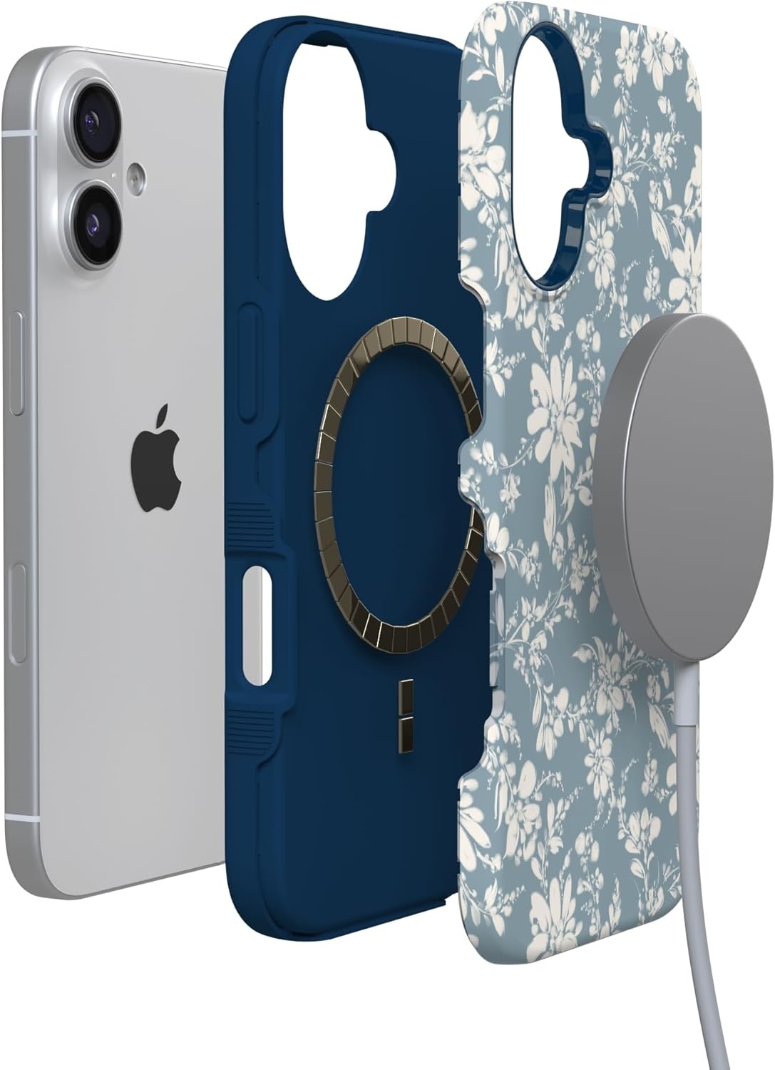 image:imageCasely iPhone 17 Case Afternoon Tea Blue Floral Bold Protective Design Compatible with MagSafe