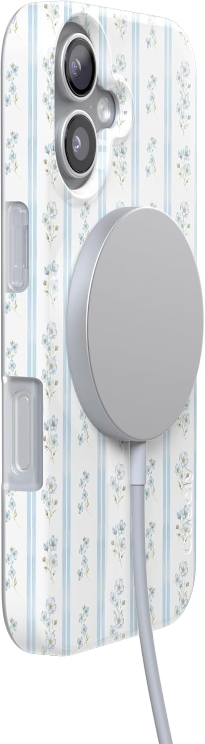 image:imageCasely iPhone 17 Case Cottage Stripe Blue Floral Compatible with MagSafe Classic Ultra Thin Design