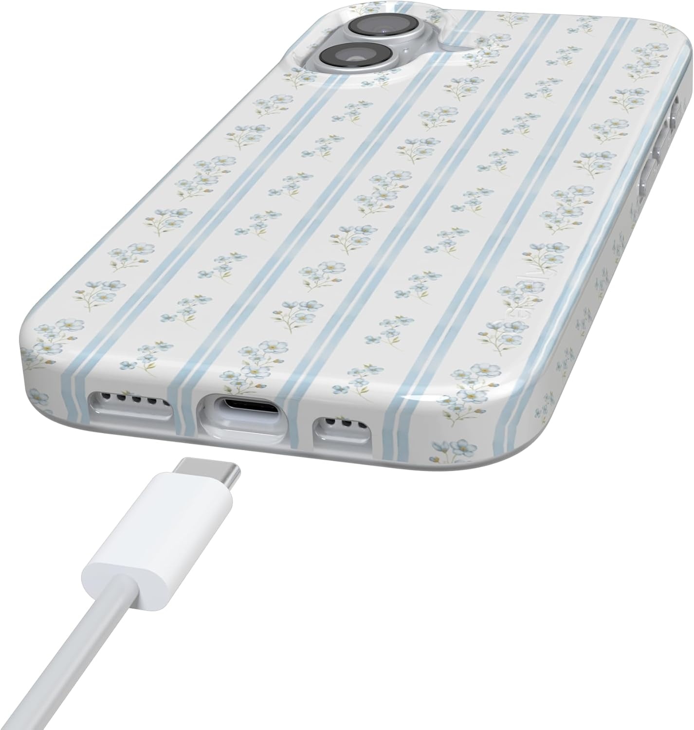 image:imageCasely iPhone 17 Case Cottage Stripe Blue Floral Compatible with MagSafe Classic Ultra Thin Design