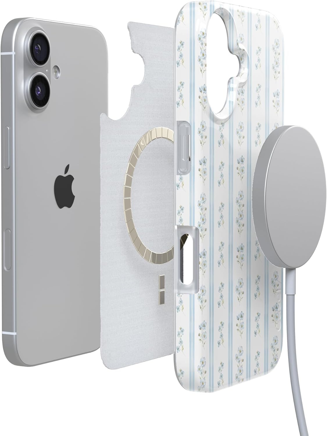 image:imageCasely iPhone 17 Case Cottage Stripe Blue Floral Compatible with MagSafe Classic Ultra Thin Design