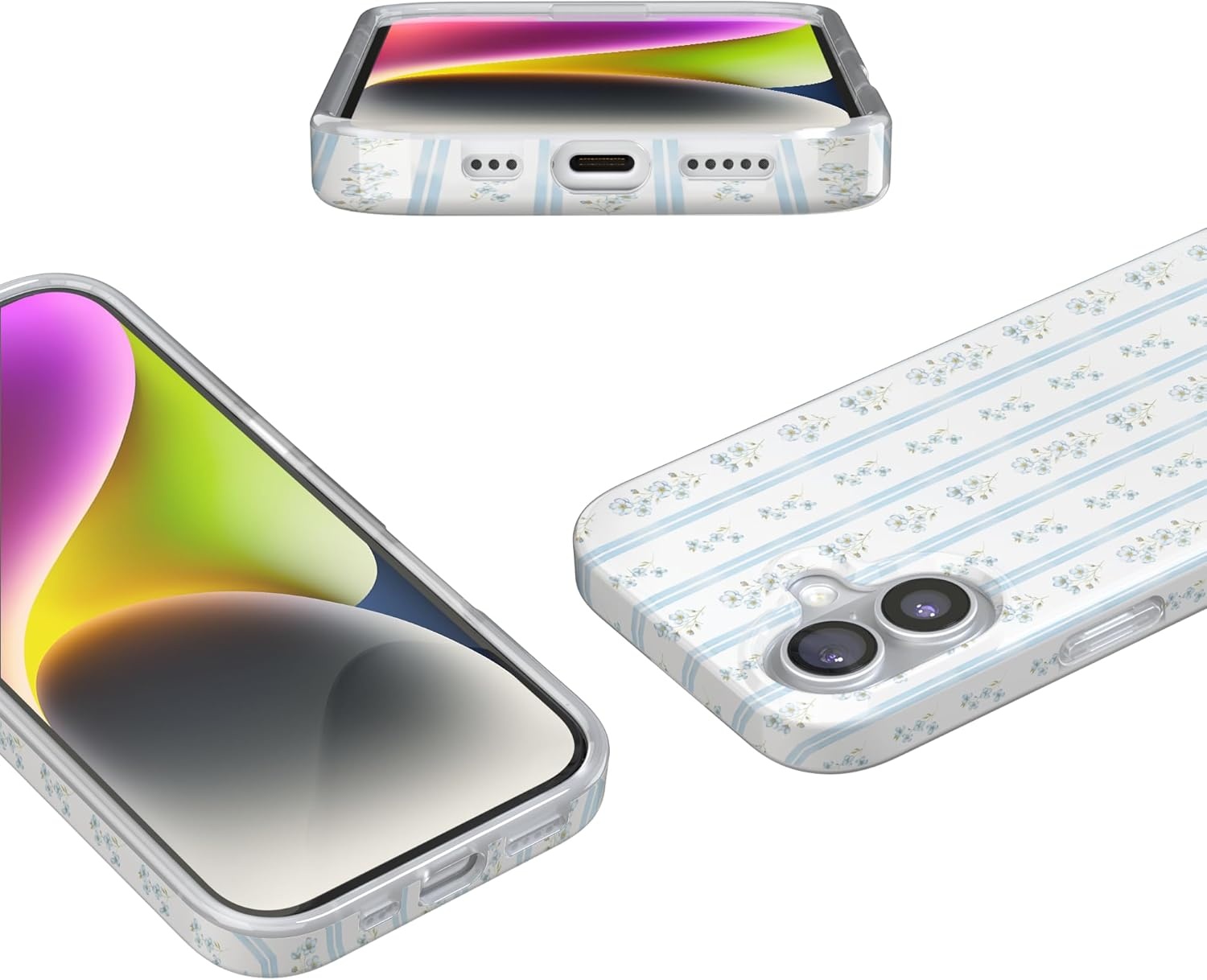 image:imageCasely iPhone 17 Case Cottage Stripe Blue Floral Compatible with MagSafe Classic Ultra Thin Design