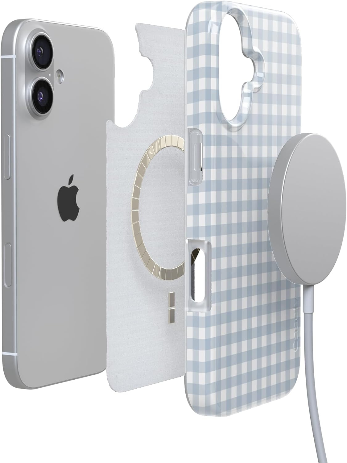 image:imageCasely iPhone 17 Case Pastel Picnic Blue Gingham Compatible with MagSafe Classic Ultra Thin Design