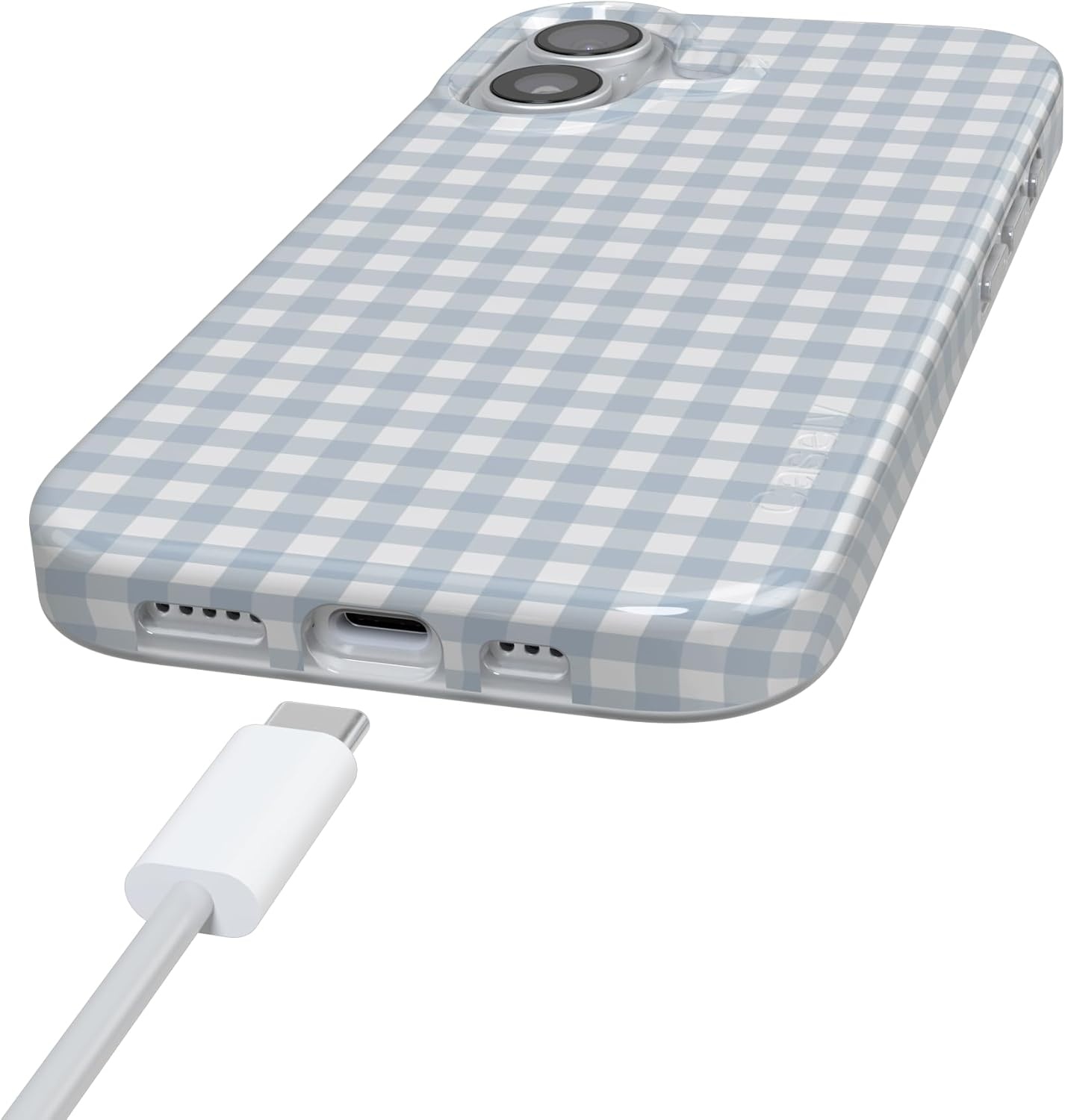 image:imageCasely iPhone 17 Case Pastel Picnic Blue Gingham Compatible with MagSafe Classic Ultra Thin Design