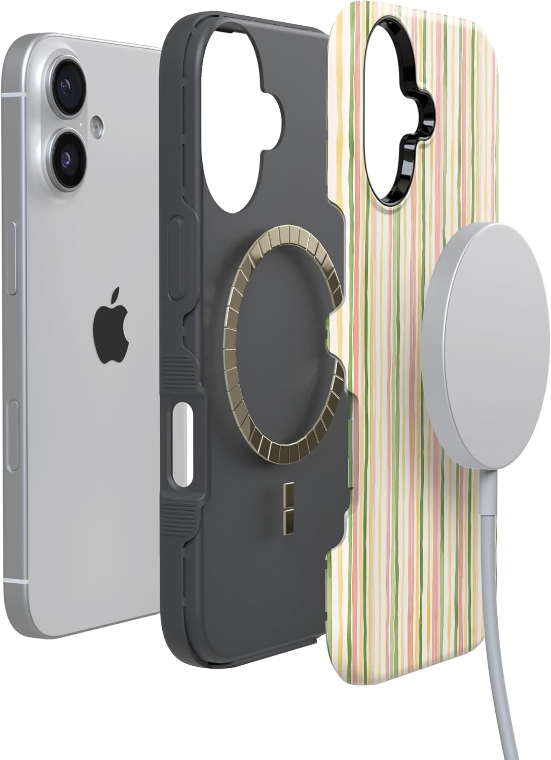image:imageCasely iPhone 17 Case Sweet Stripes Rainbow Pastel Bold Protective Design Compatible with MagSafe