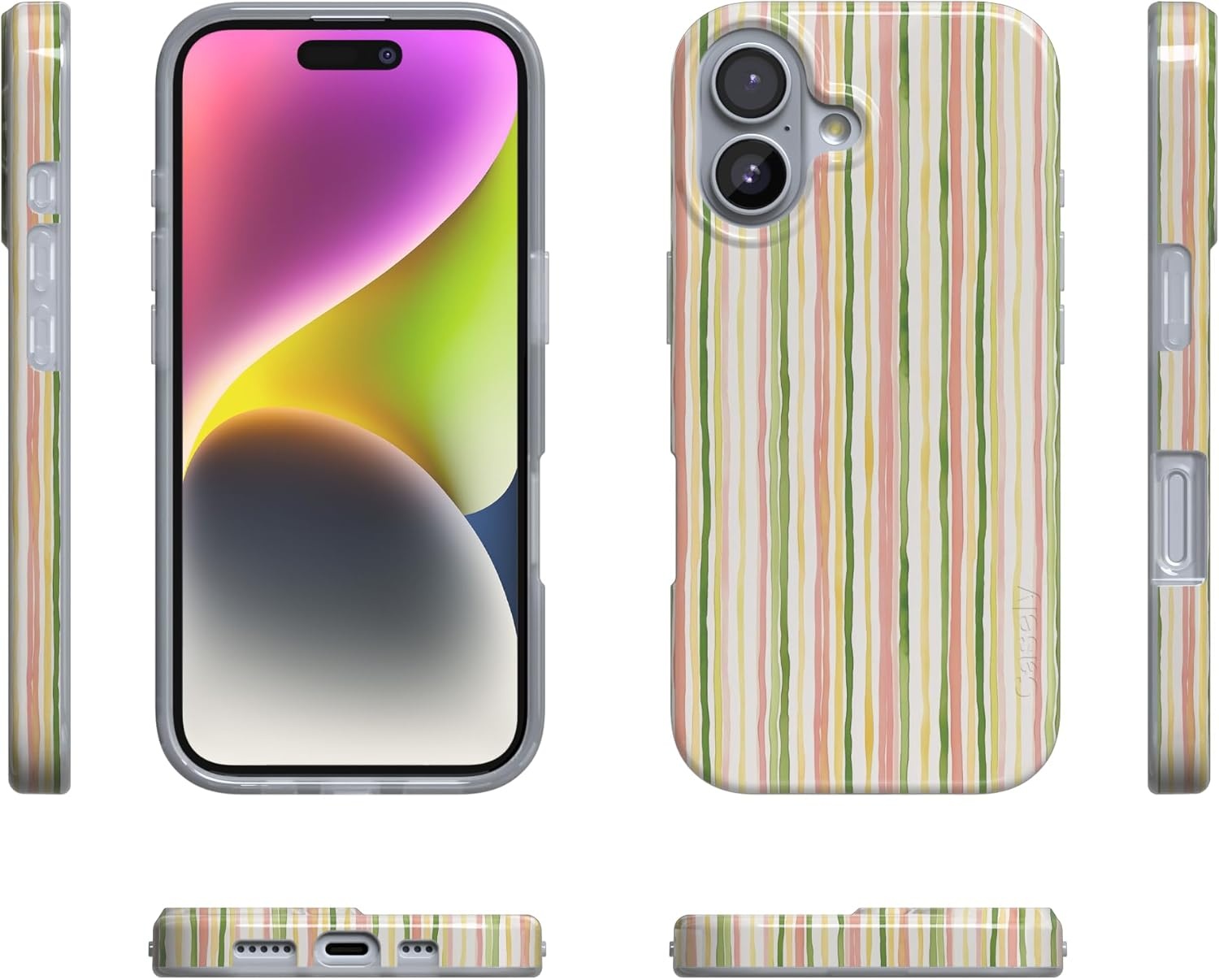 image:imageCasely iPhone 17 Case Sweet Stripes Rainbow Pastel Compatible with MagSafe Classic Ultra Thin Design