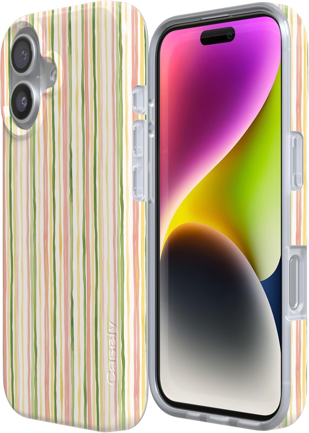 image:imageCasely iPhone 17 Case Sweet Stripes Rainbow Pastel Compatible with MagSafe Classic Ultra Thin Design