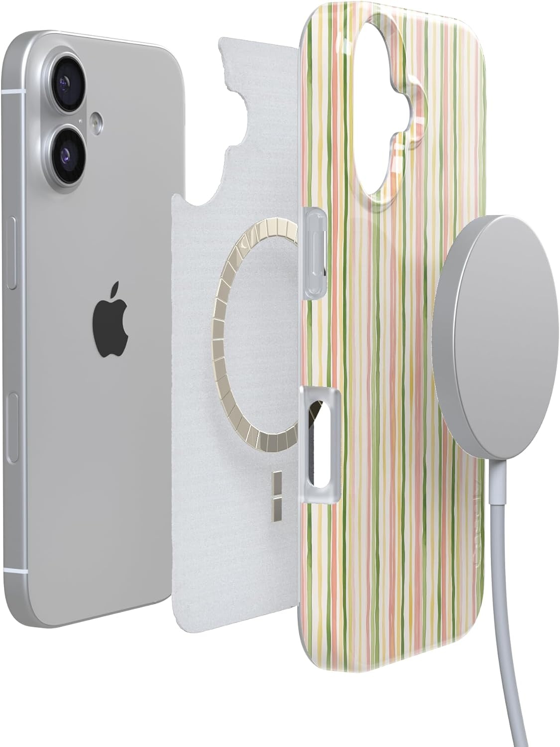image:imageCasely iPhone 17 Case Sweet Stripes Rainbow Pastel Compatible with MagSafe Classic Ultra Thin Design