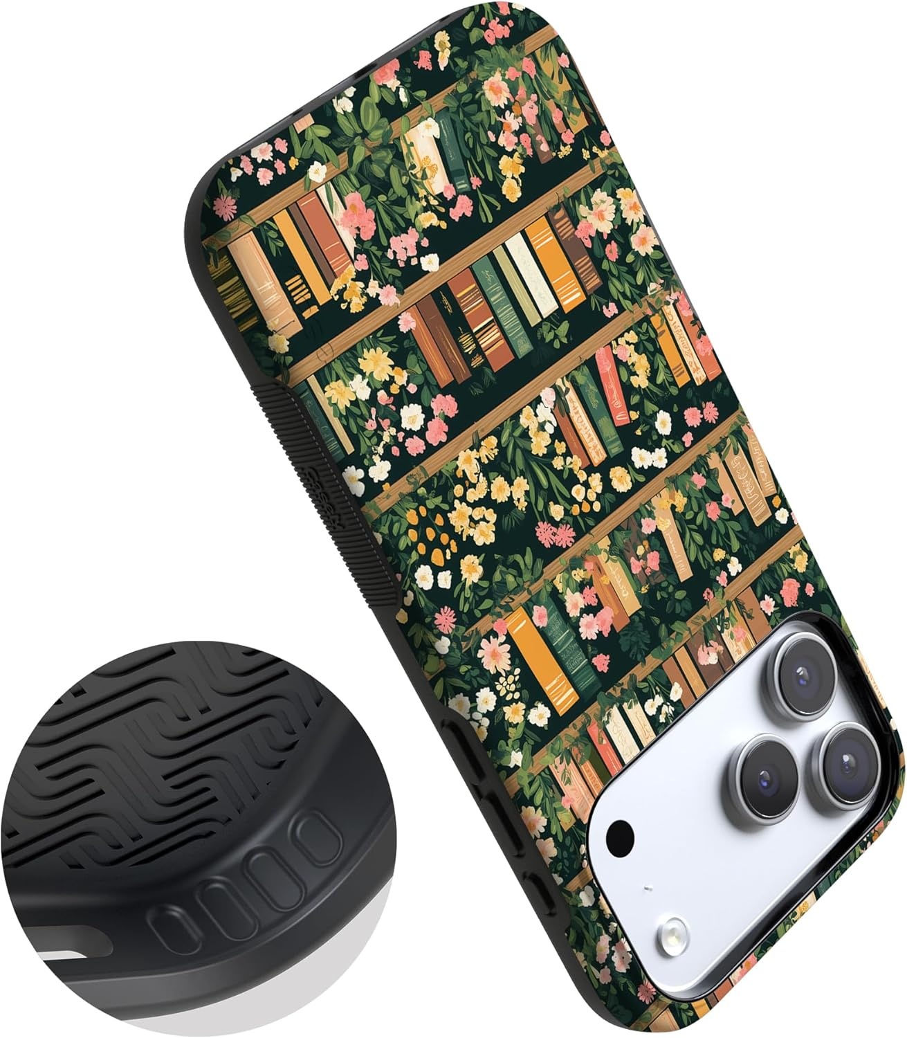 image:imageCasely iPhone 17 Pro Case Into the Wild Black Leopard Bold Protective Design MagSafe Compatible DesignBook Nook Floral Library