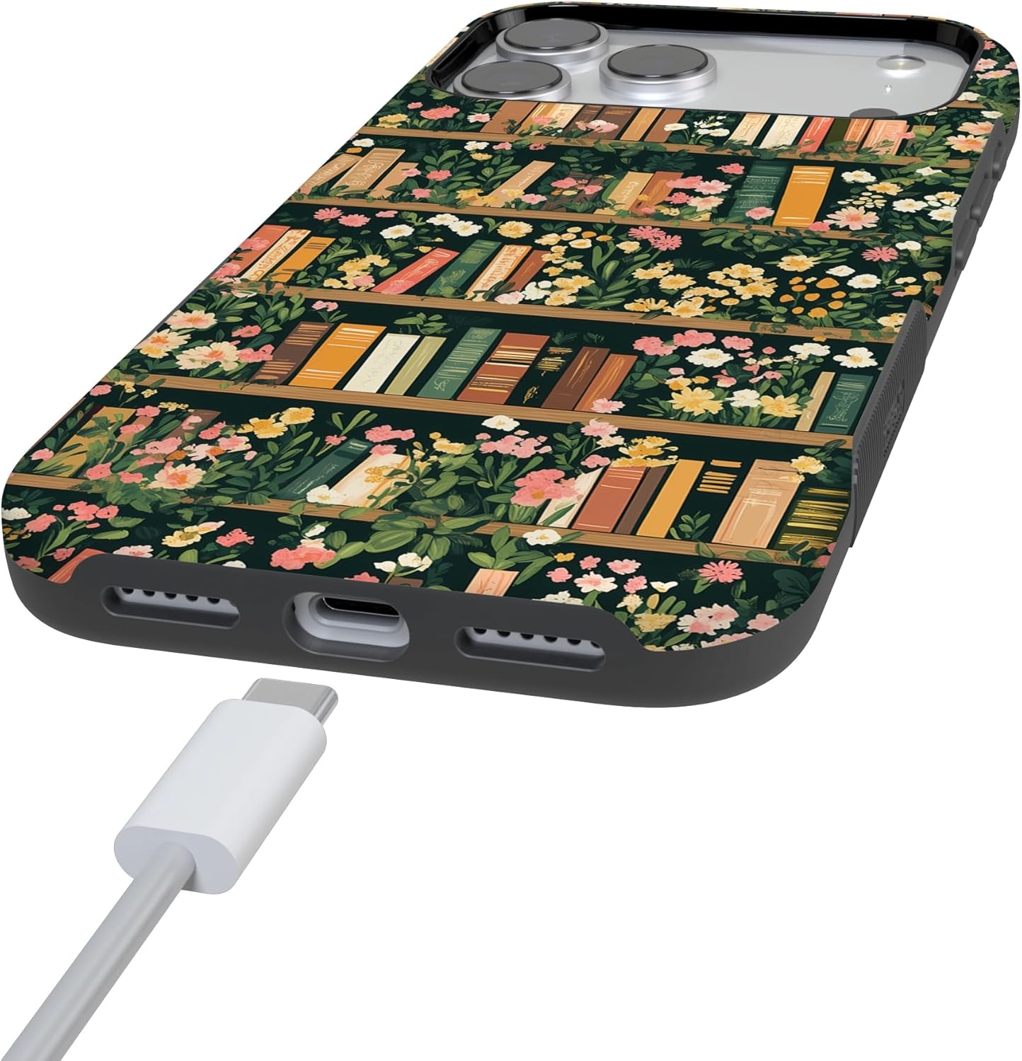 image:imageCasely iPhone 17 Pro Case Into the Wild Black Leopard Bold Protective Design MagSafe Compatible DesignBook Nook Floral Library