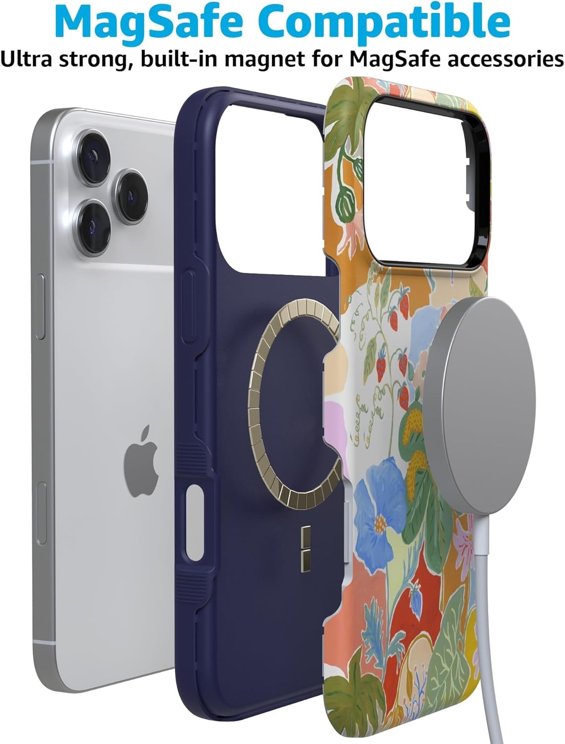 image:imageCasely iPhone 17 Pro Case Into the Wild Black Leopard Bold Protective Design MagSafe Compatible DesignBotanical Blooms Floral Patchwork