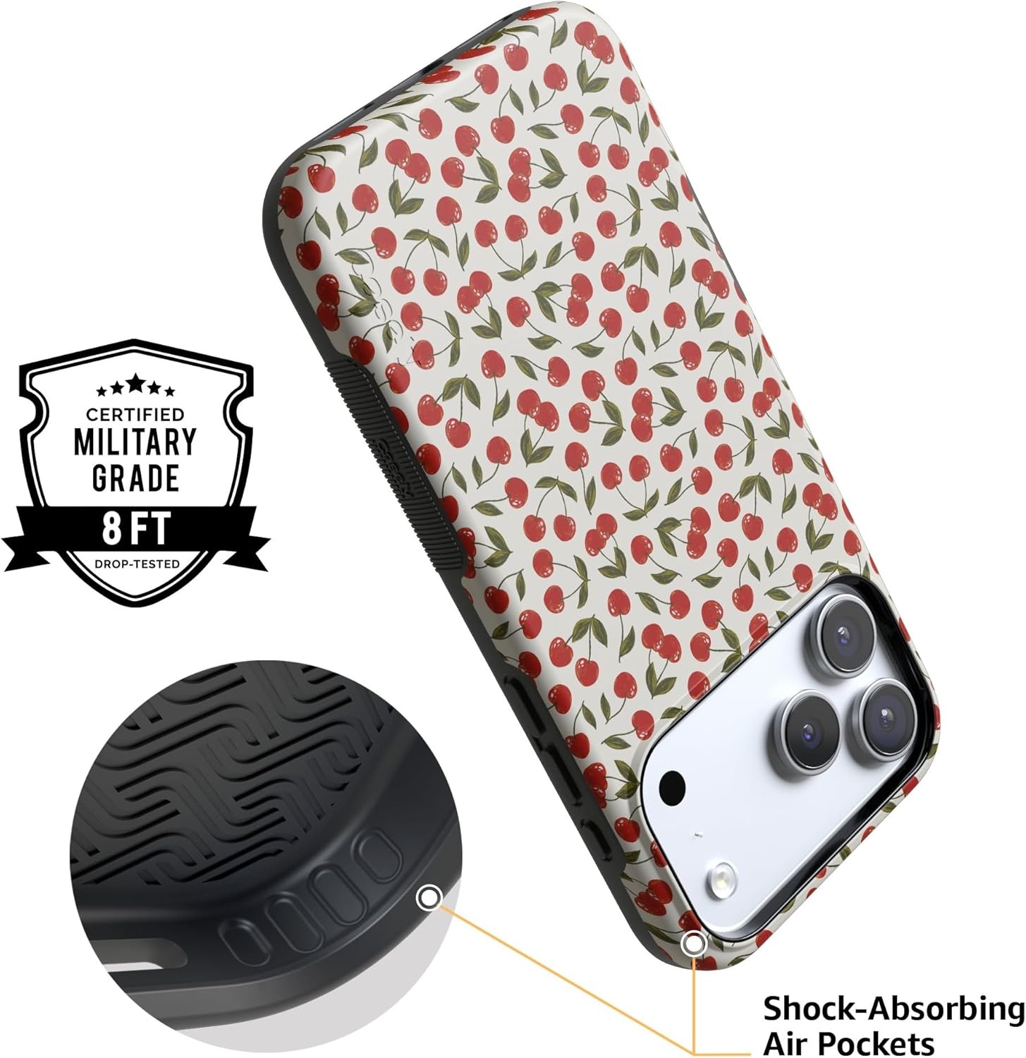 image:imageCasely iPhone 17 Pro Case Into the Wild Black Leopard Bold Protective Design MagSafe Compatible DesignCherry on Top Red Cherries
