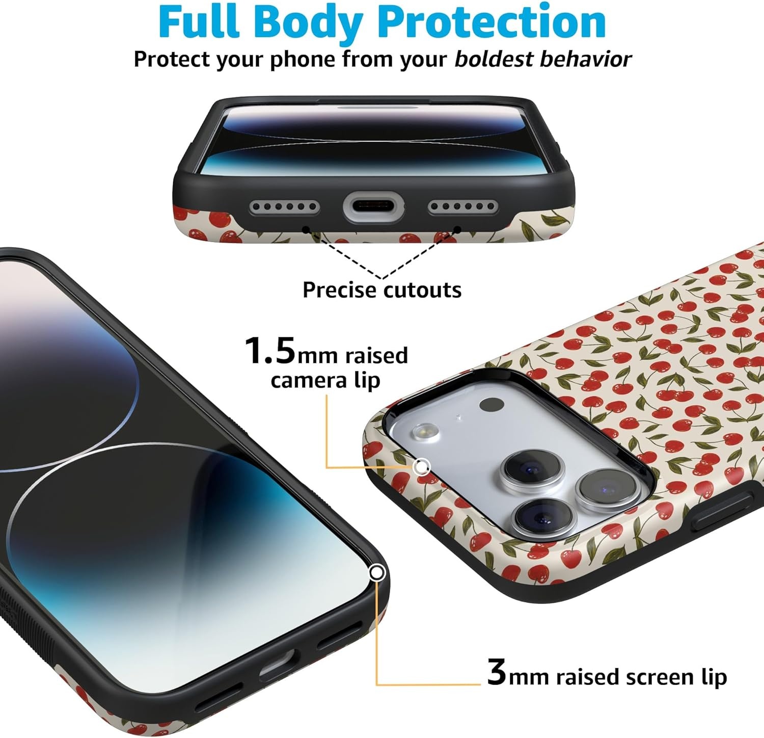 image:imageCasely iPhone 17 Pro Case Into the Wild Black Leopard Bold Protective Design MagSafe Compatible DesignCherry on Top Red Cherries
