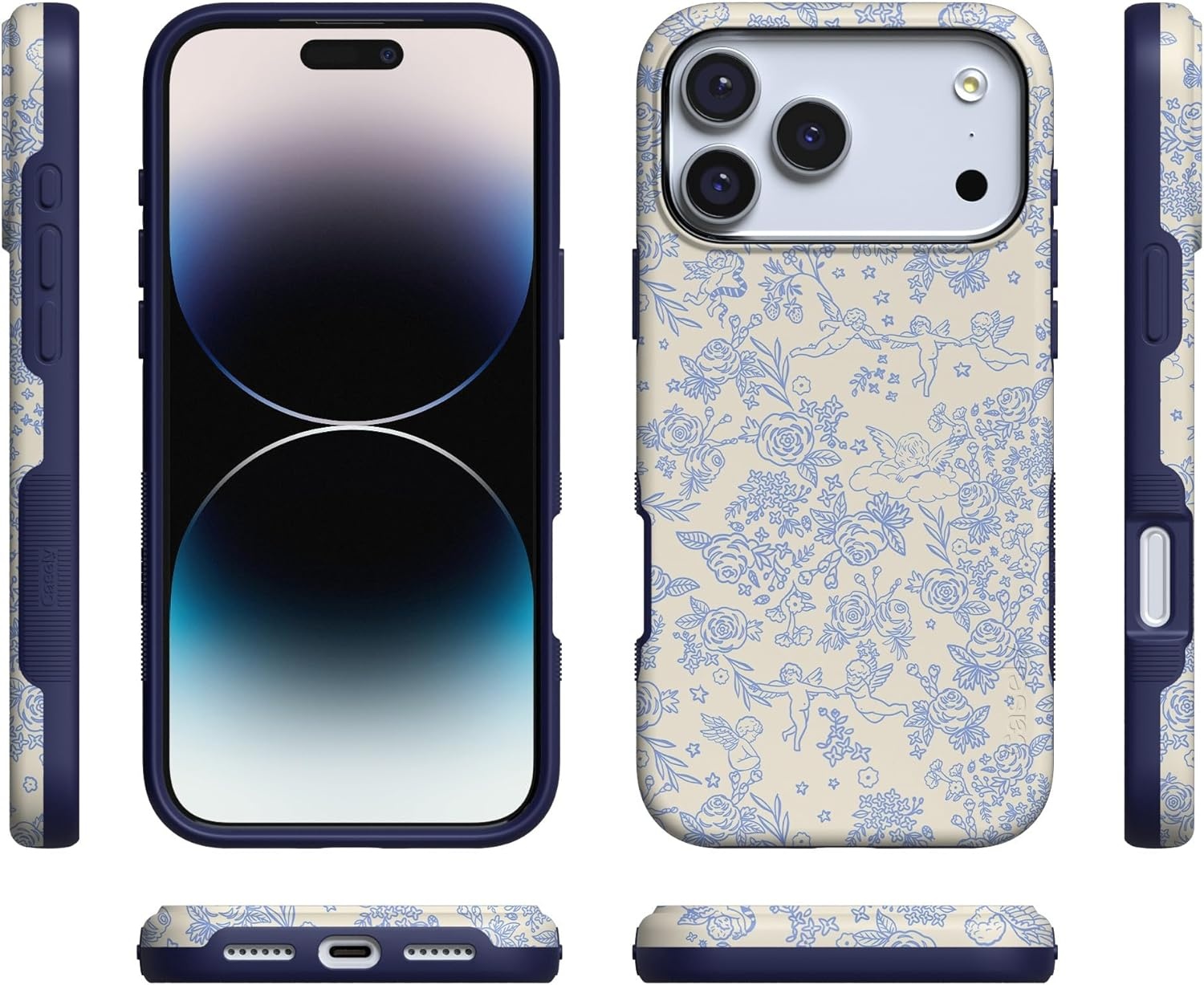 image:imageCasely iPhone 17 Pro Case Into the Wild Black Leopard Bold Protective Design MagSafe Compatible DesignCupids Canvas Periwinkle Floral
