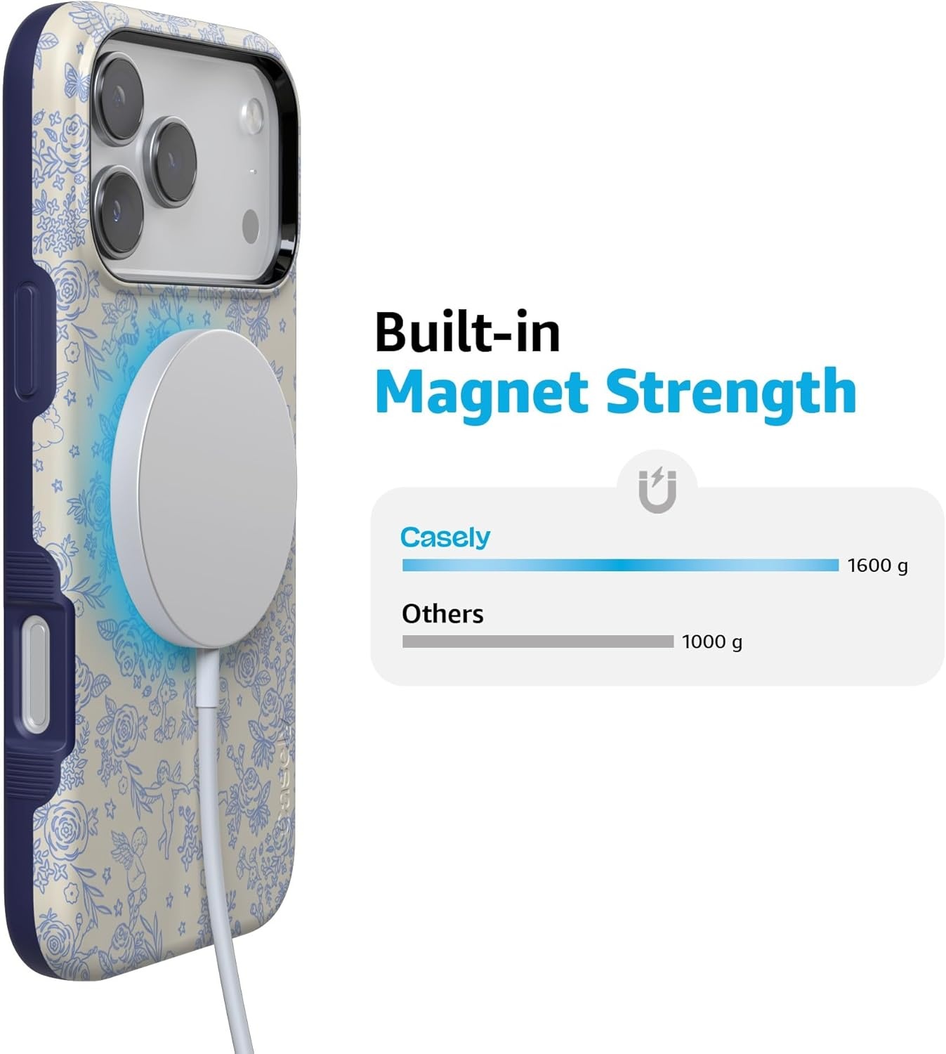 image:imageCasely iPhone 17 Pro Case Into the Wild Black Leopard Bold Protective Design MagSafe Compatible DesignCupids Canvas Periwinkle Floral