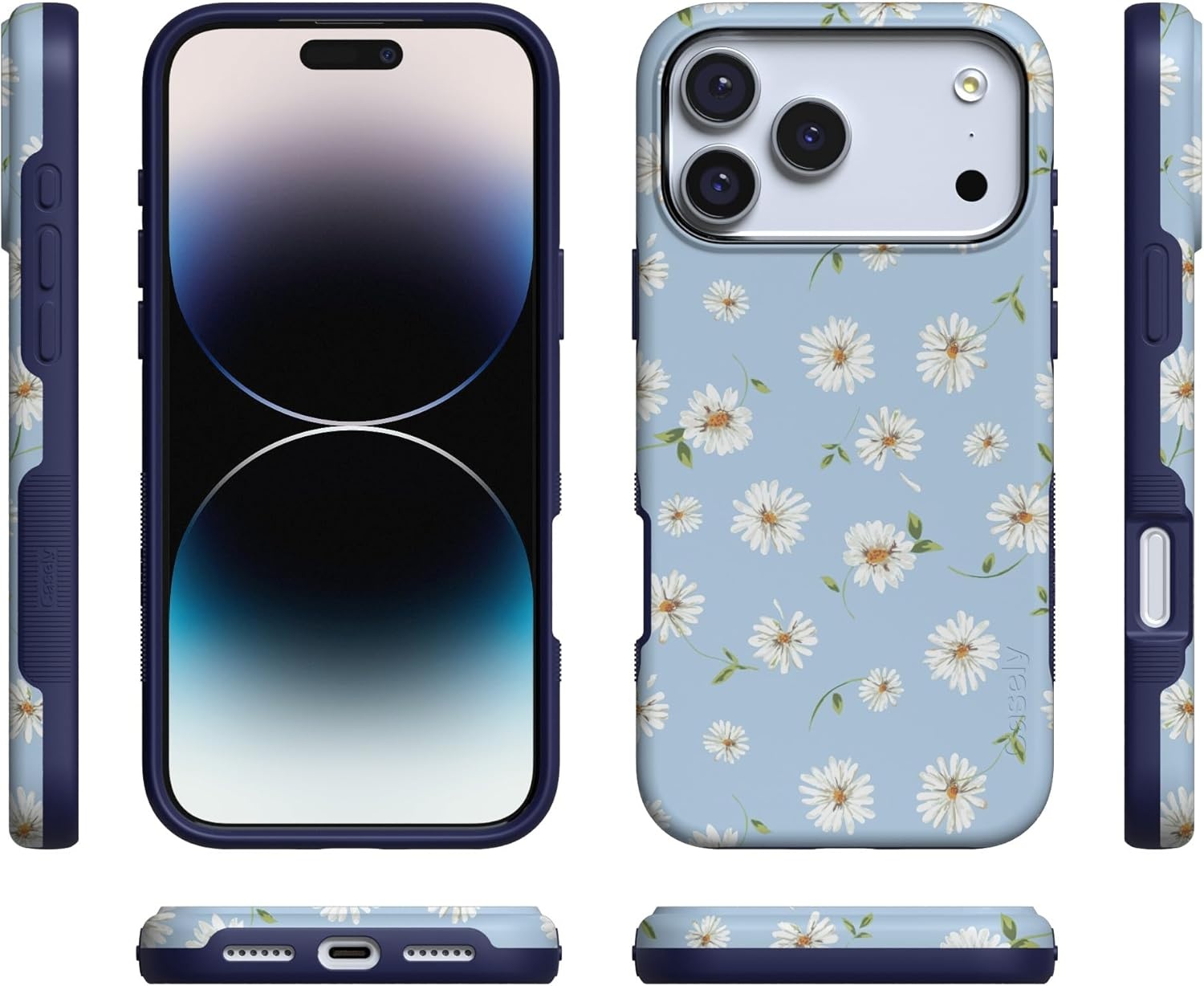 image:imageCasely iPhone 17 Pro Case Into the Wild Black Leopard Bold Protective Design MagSafe Compatible DesignDaisy Daydream Baby Blue Floral