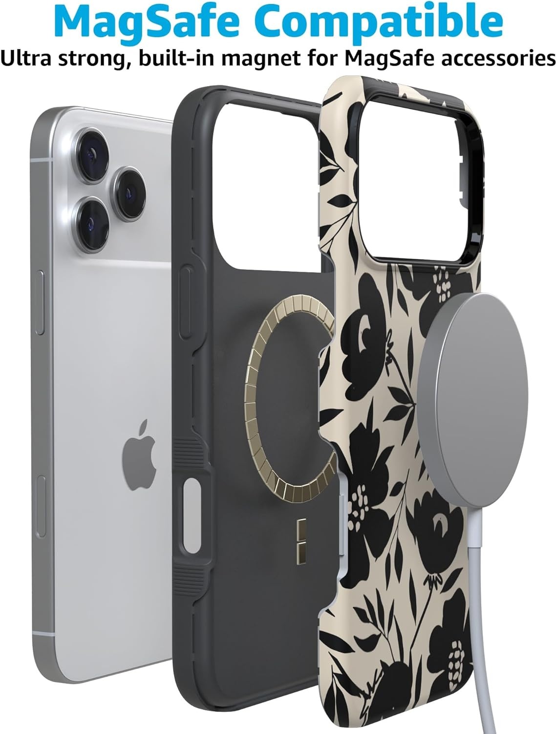 image:imageCasely iPhone 17 Pro Case Into the Wild Black Leopard Bold Protective Design MagSafe Compatible DesignDark Fantasy Contrast Floral