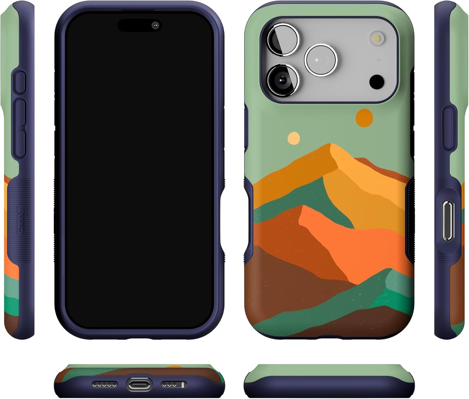 image:imageCasely iPhone 17 Pro Case Into the Wild Black Leopard Bold Protective Design MagSafe Compatible DesignEndless Peaks Colorblock Mountain