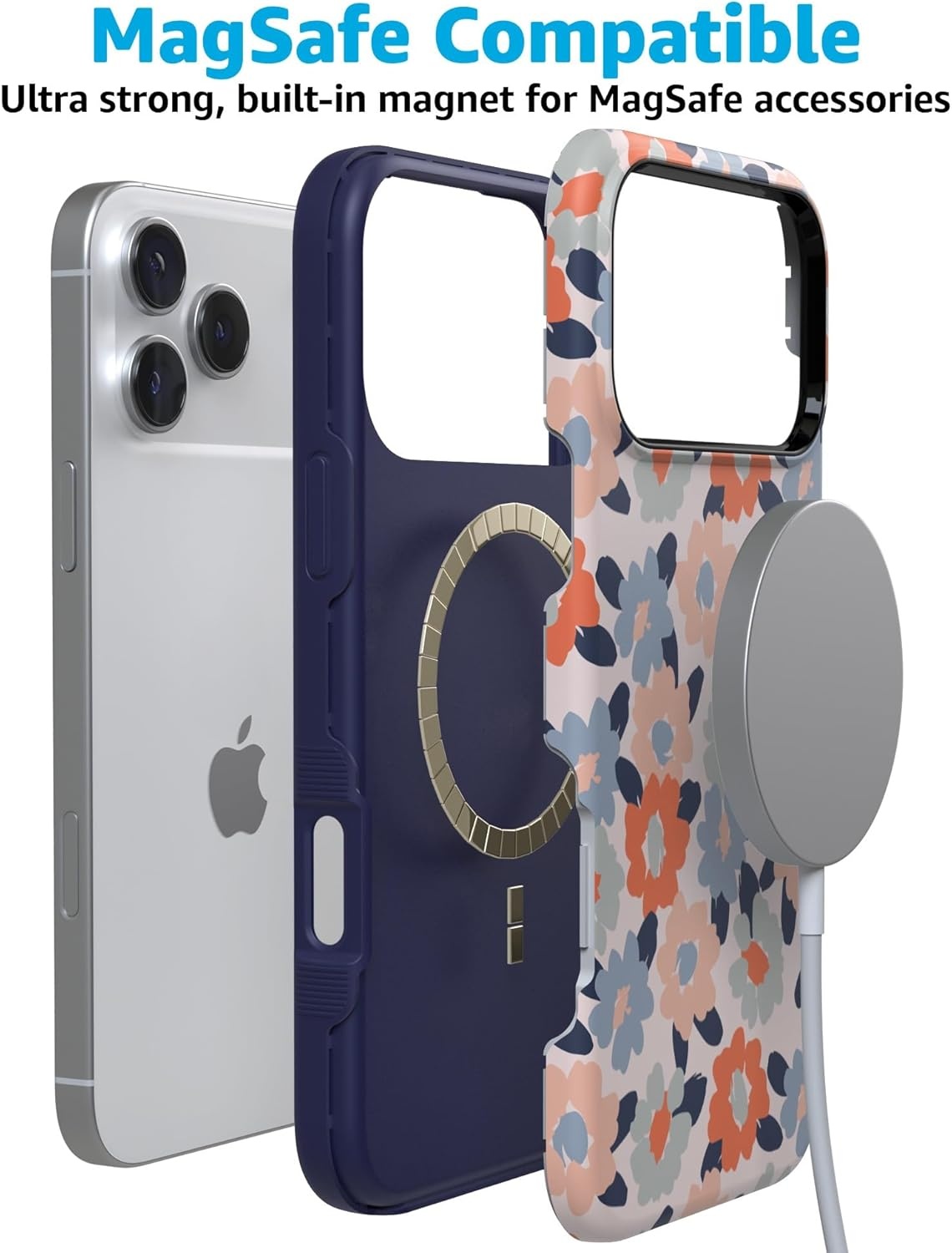 image:imageCasely iPhone 17 Pro Case Into the Wild Black Leopard Bold Protective Design MagSafe Compatible DesignField of Flowers Pastel Floral