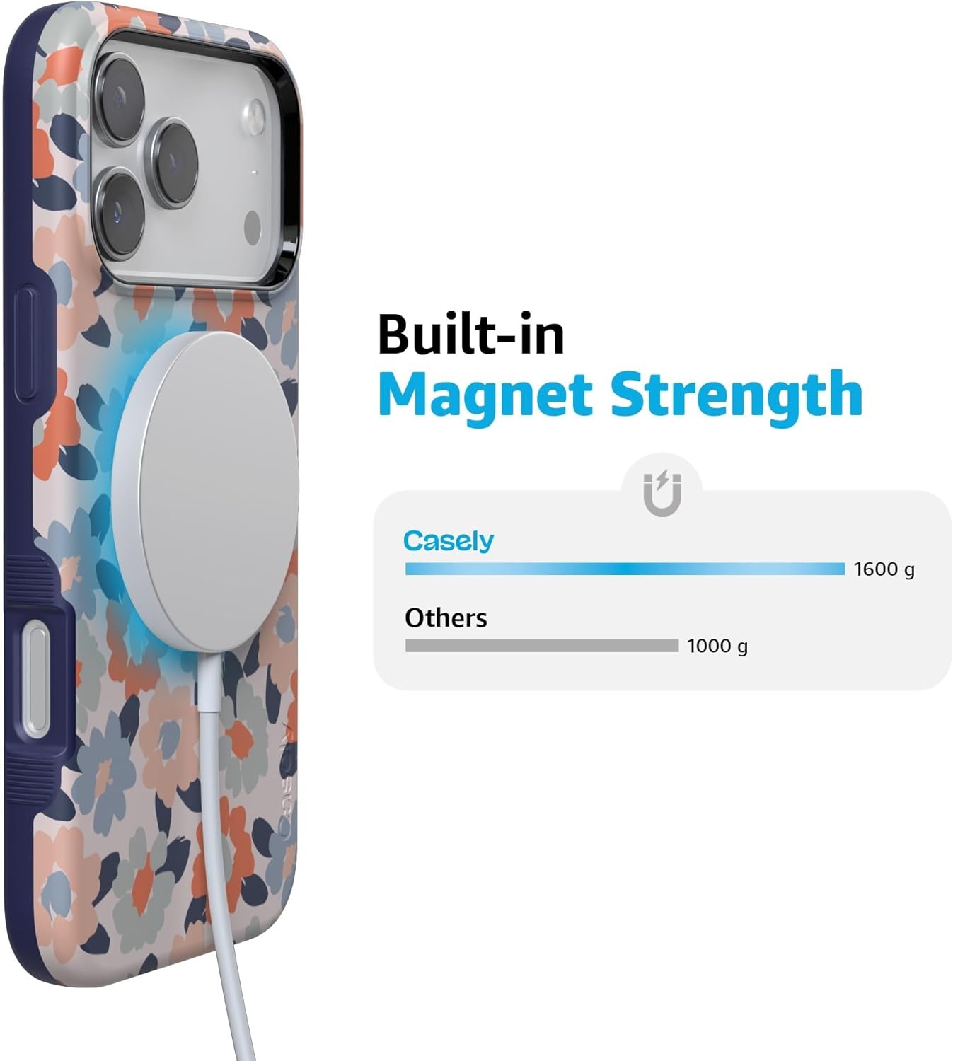 image:imageCasely iPhone 17 Pro Case Into the Wild Black Leopard Bold Protective Design MagSafe Compatible DesignField of Flowers Pastel Floral