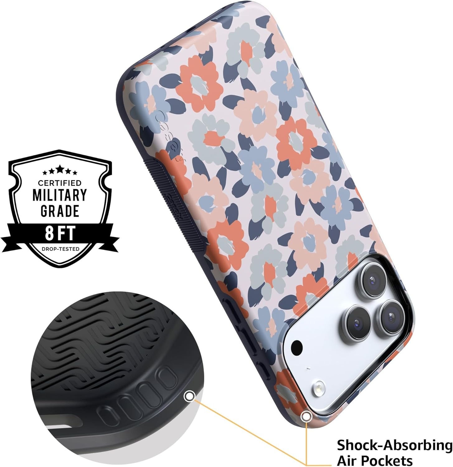 image:imageCasely iPhone 17 Pro Case Into the Wild Black Leopard Bold Protective Design MagSafe Compatible DesignField of Flowers Pastel Floral