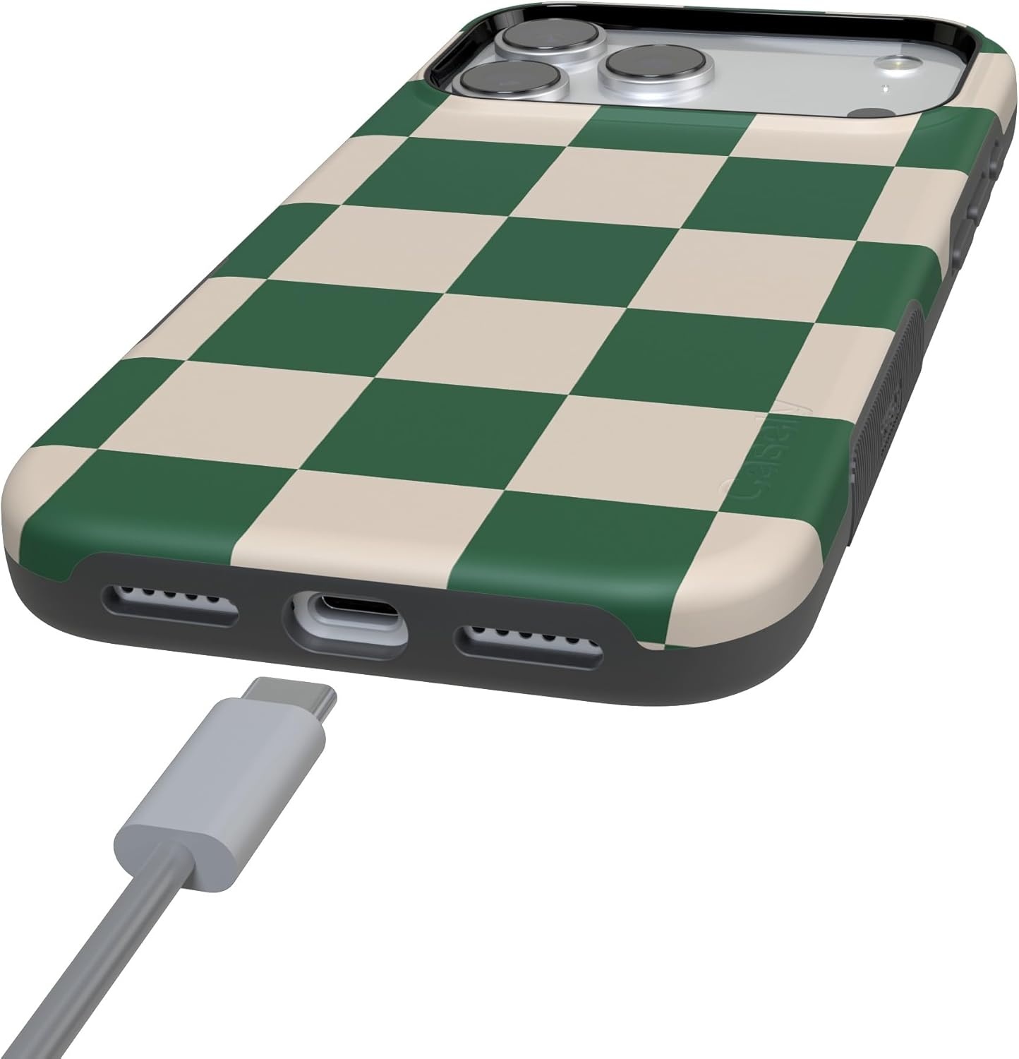 image:imageCasely iPhone 17 Pro Case Into the Wild Black Leopard Bold Protective Design MagSafe Compatible DesignFit Check Green Checkerboard