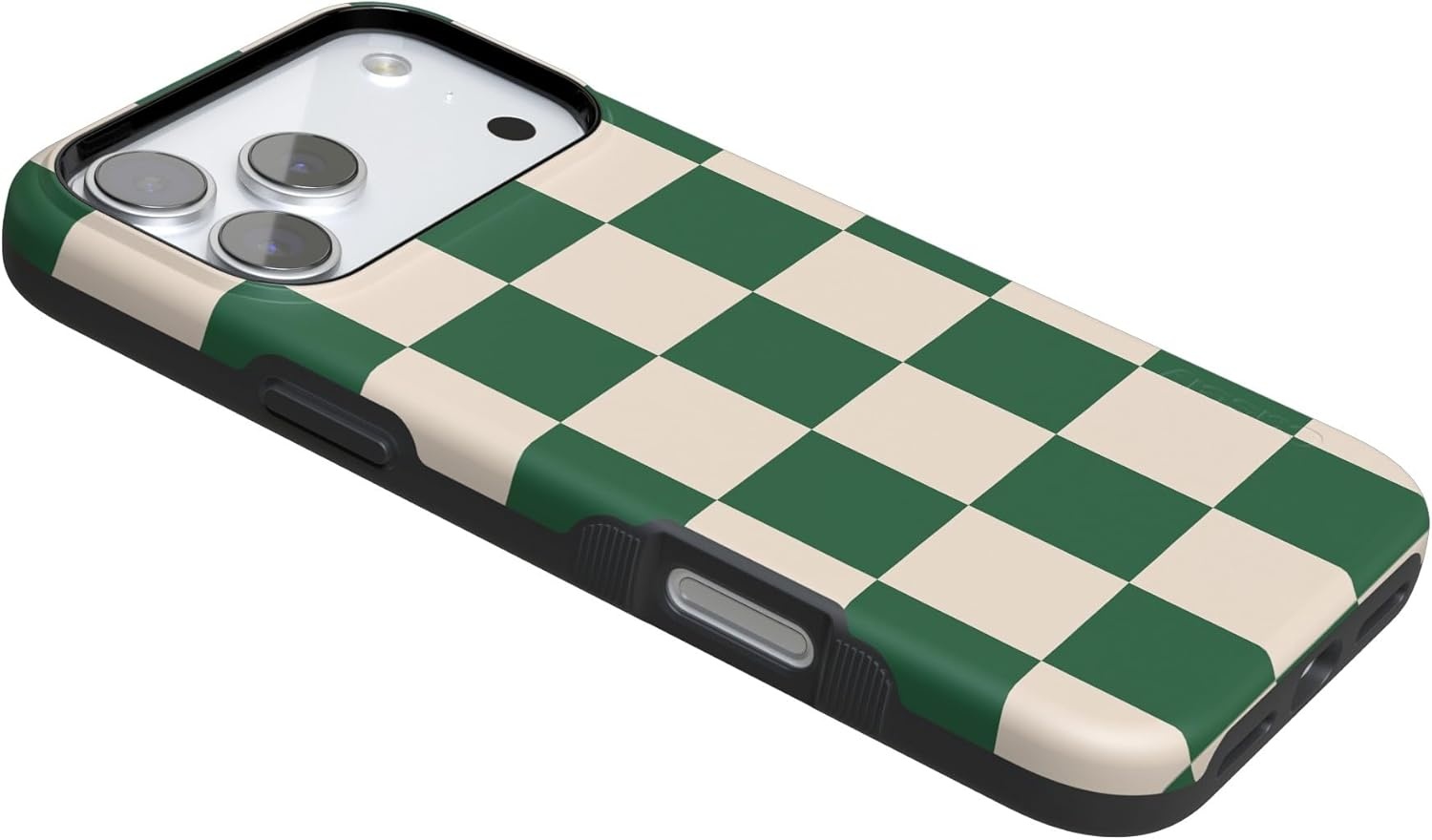 image:imageCasely iPhone 17 Pro Case Into the Wild Black Leopard Bold Protective Design MagSafe Compatible DesignFit Check Green Checkerboard