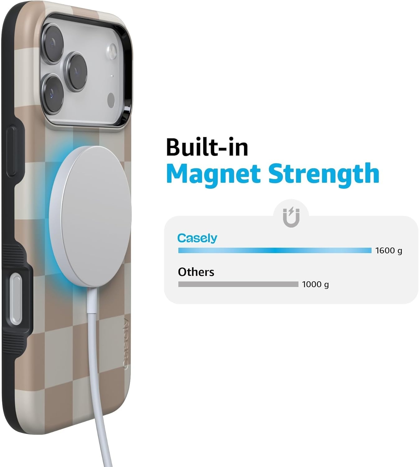 image:imageCasely iPhone 17 Pro Case Into the Wild Black Leopard Bold Protective Design MagSafe Compatible DesignFit Check Neutral Checkerboard