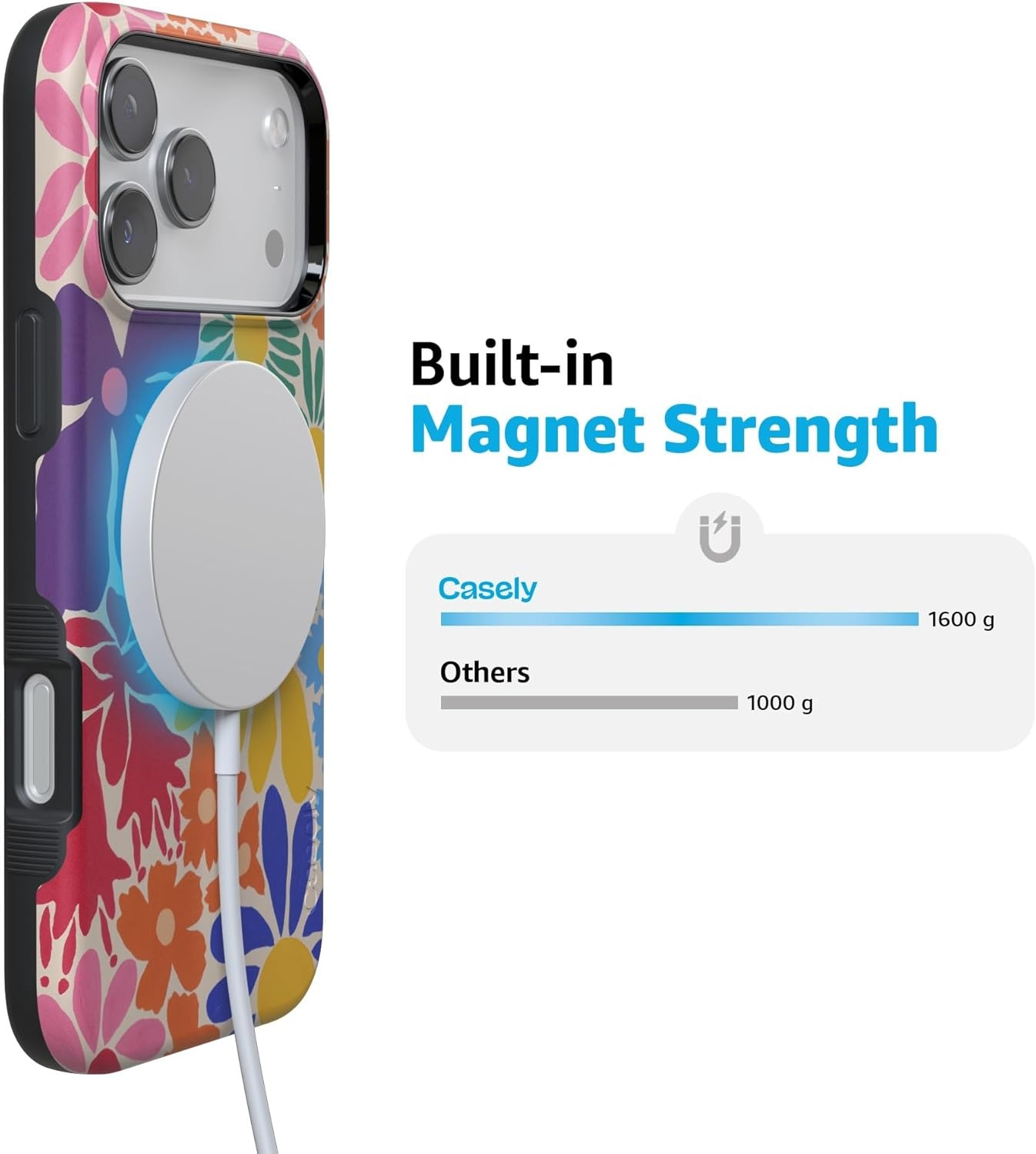 image:imageCasely iPhone 17 Pro Case Into the Wild Black Leopard Bold Protective Design MagSafe Compatible DesignFlower Patch MultiColor Floral