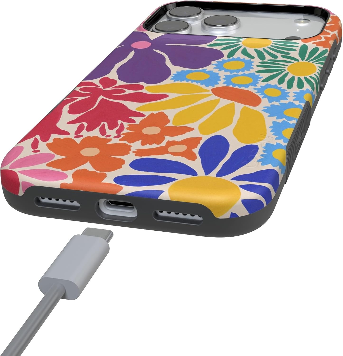 image:imageCasely iPhone 17 Pro Case Into the Wild Black Leopard Bold Protective Design MagSafe Compatible DesignFlower Patch MultiColor Floral