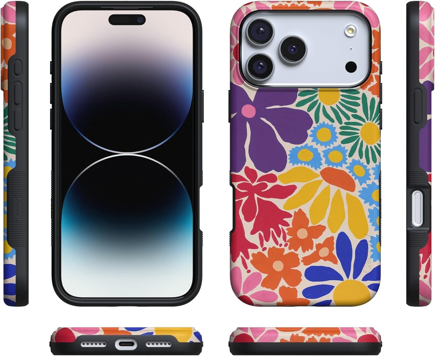 image:imageCasely iPhone 17 Pro Case Into the Wild Black Leopard Bold Protective Design MagSafe Compatible DesignFlower Patch MultiColor Floral