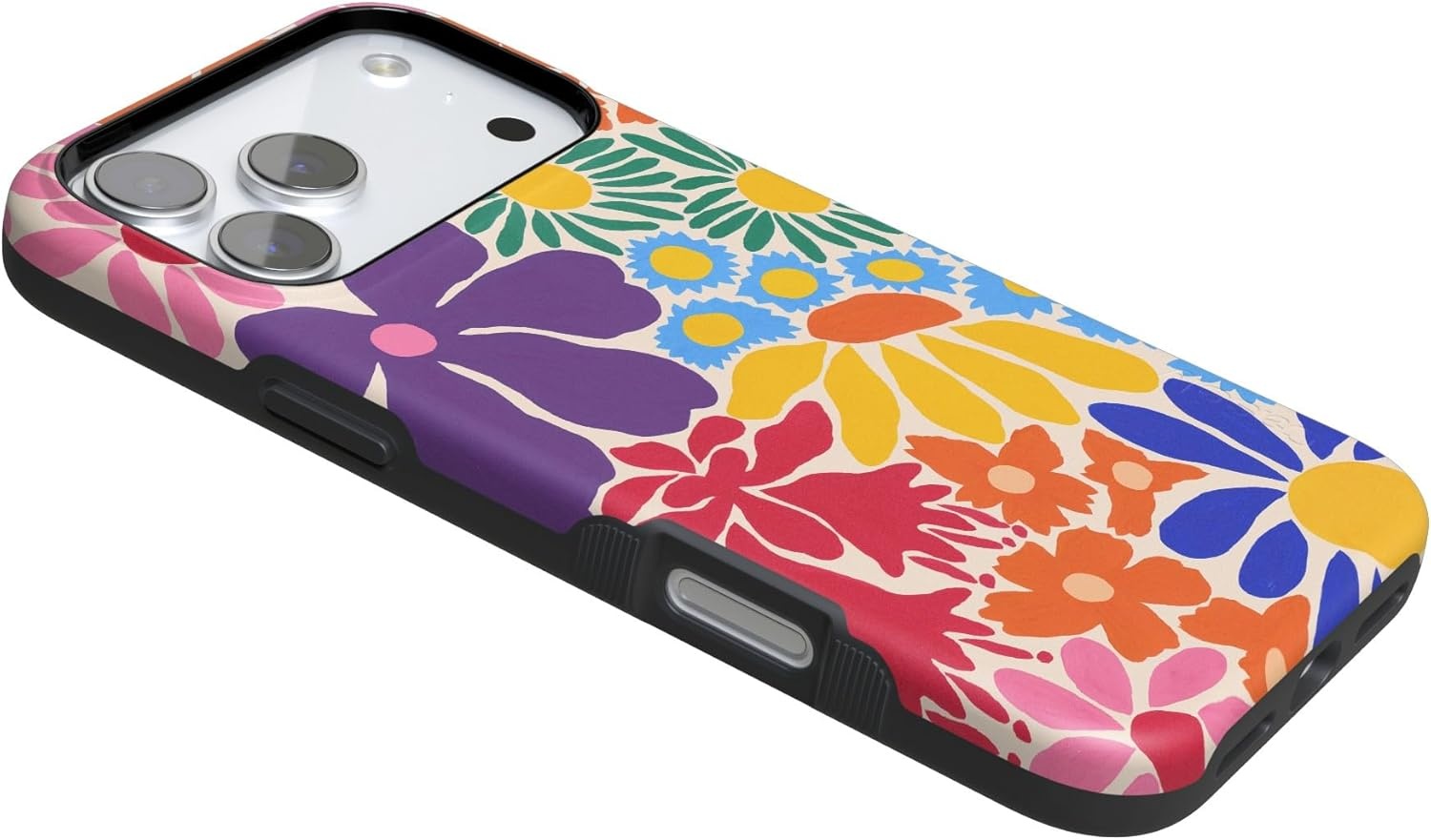 image:imageCasely iPhone 17 Pro Case Into the Wild Black Leopard Bold Protective Design MagSafe Compatible DesignFlower Patch MultiColor Floral