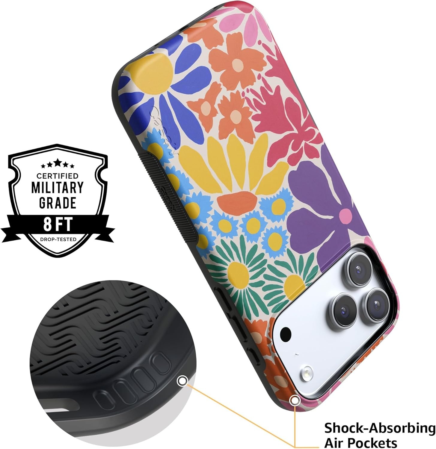 image:imageCasely iPhone 17 Pro Case Into the Wild Black Leopard Bold Protective Design MagSafe Compatible DesignFlower Patch MultiColor Floral