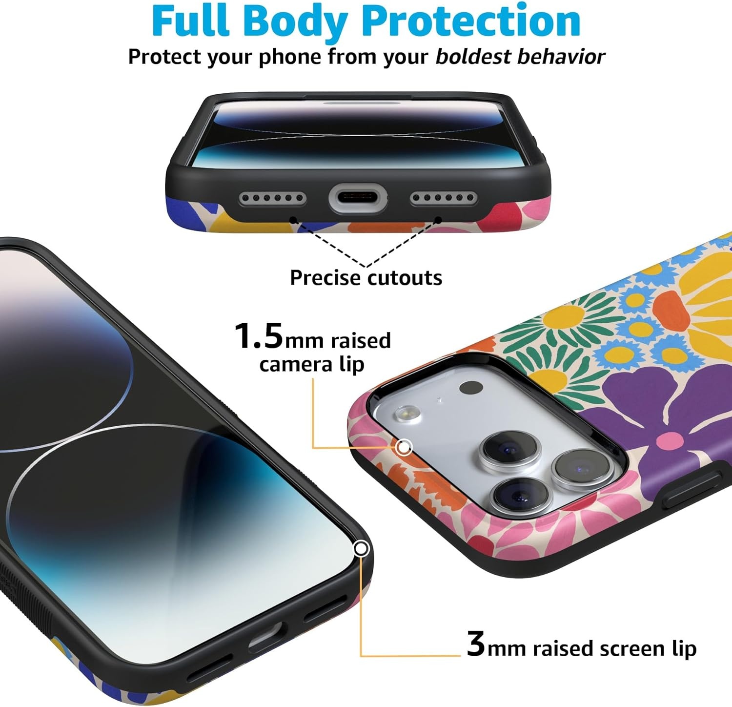 image:imageCasely iPhone 17 Pro Case Into the Wild Black Leopard Bold Protective Design MagSafe Compatible DesignFlower Patch MultiColor Floral